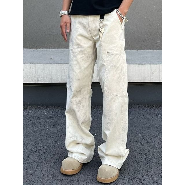 Lorencho-Mid Rise Washed Straight Leg Jeans
