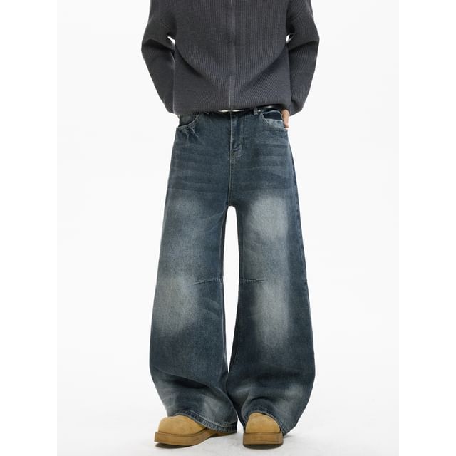 Lorencho-Mid Rise Washed Wide Leg Jeans
