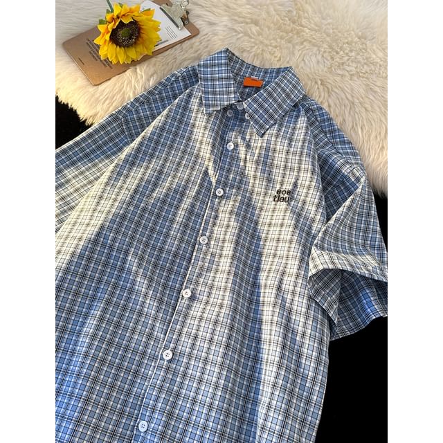 Lorencho-Short-Sleeve Collared Plaid Button Up Shirt
