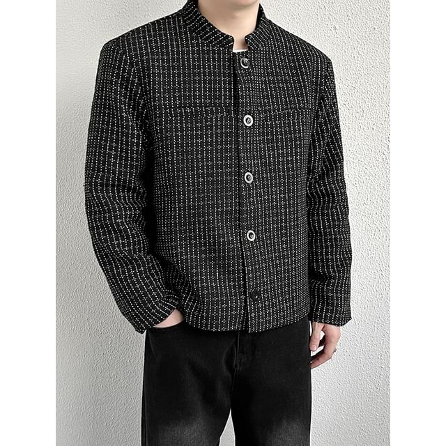 Lorencho-Stand Collar Plaid Single-Breasted Jacket