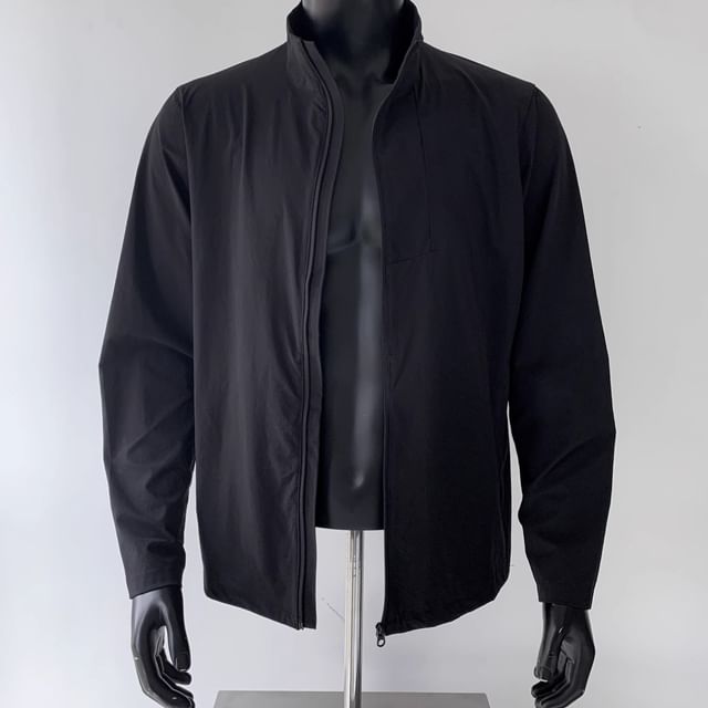 Lorencho-Stand Collar Plain Zip Jacket