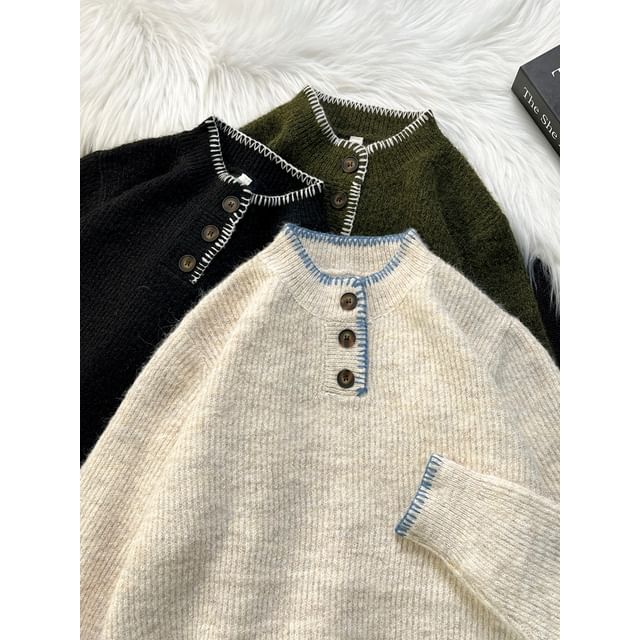Lorencho-Stand Collar Stitching Sweater