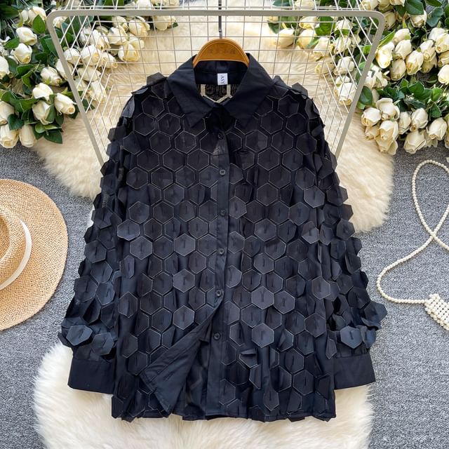 Lucuna-Long-Sleeve Sheer Plain Shirt