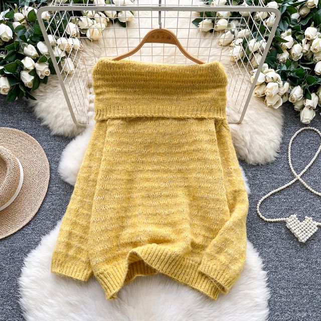 Lucuna-Off-Shoulder Plain Oversized Sweater