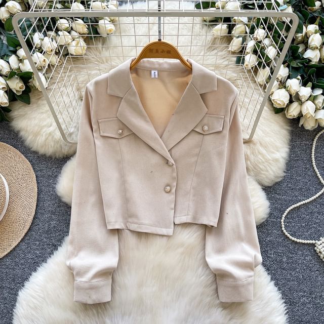 Lucuna-Plain Asymmetrical Crop Single-Breasted Blazer