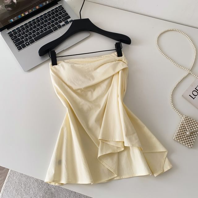 Lucuna-Plain Ruched Asymmetrical Tube Top