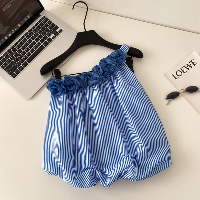 Lucuna-Sleeveless Asymmetrical Striped Crop Blouse