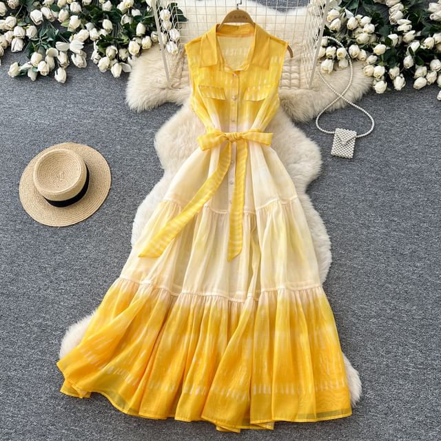 Lucuna-Sleeveless Gradient Maxi A-Line Dress
