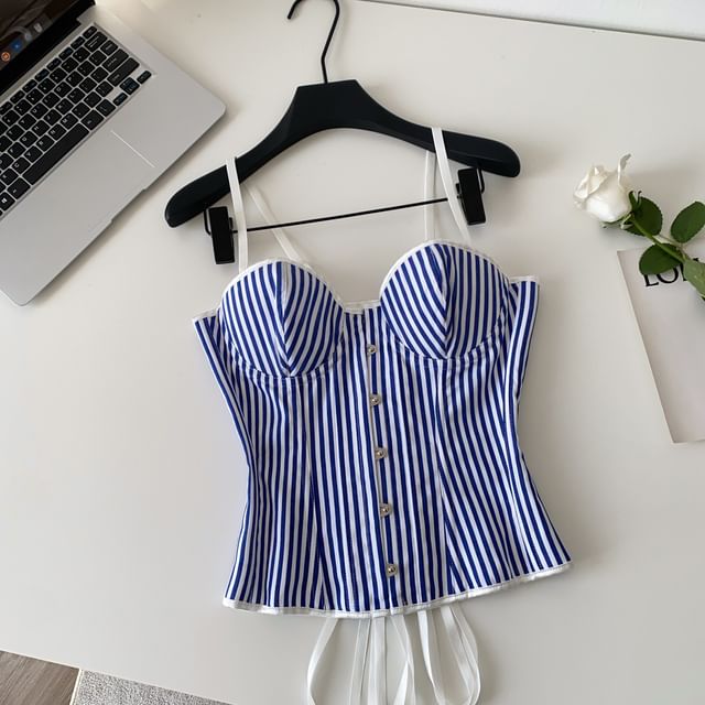 Lucuna-Spaghetti Strap Pinstripe Bustier Top
