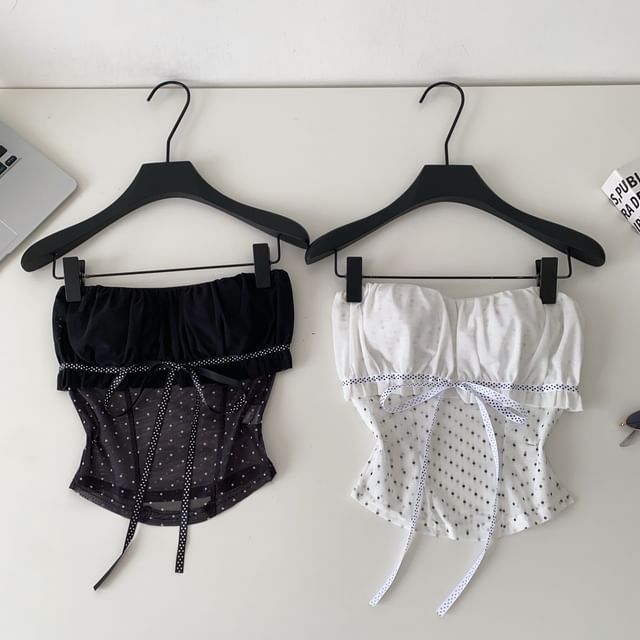 Lucuna-Strapless Dotted Sheer Panel Tube Top