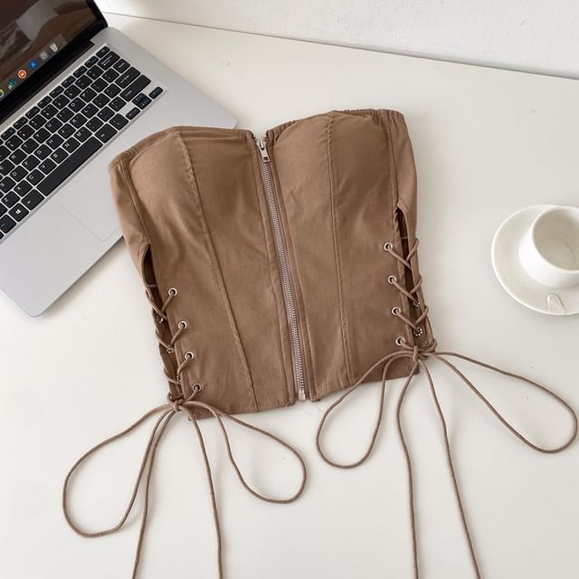 Lucuna-Strapless Plain Lace Up Bustier Top