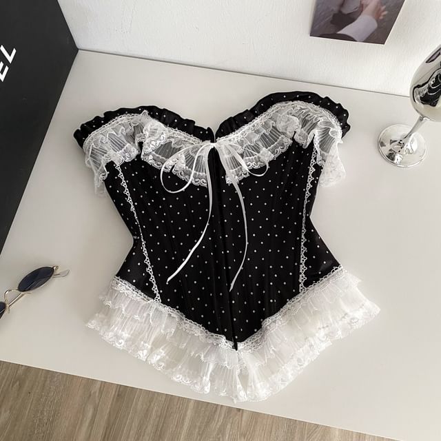 Lucuna-Sweetheart Neck Dotted Bustier Top