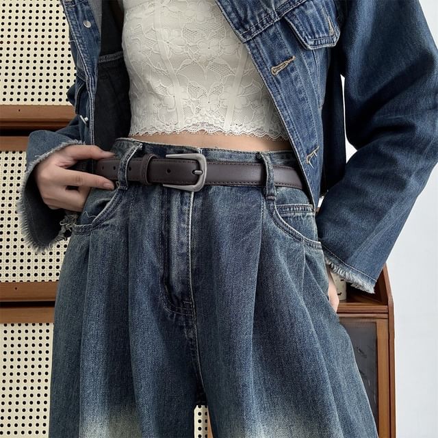 Lunashore-Faux Leather Thin Belt