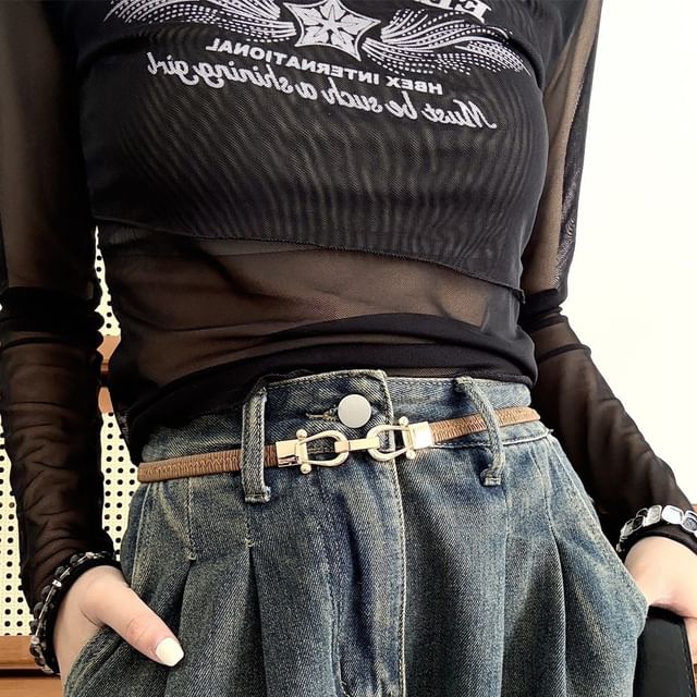 Lunashore-Faux Leather Thin Belt