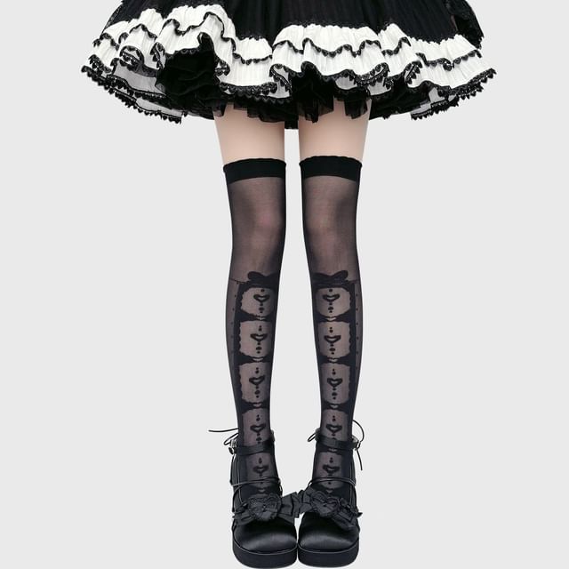 Lychee-Cat Jacquard Over-The-Knee Socks