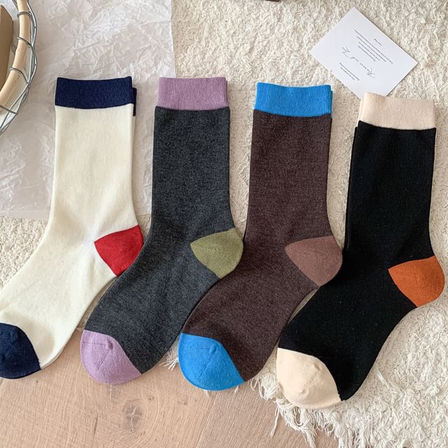 Lychee-Color Block Crew Socks