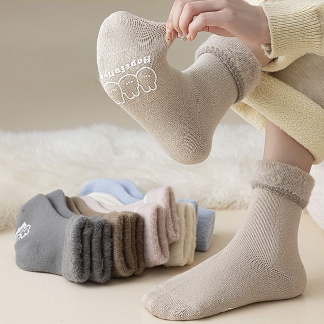 Lychee-Contrast Trim Fleece-Lined Socks