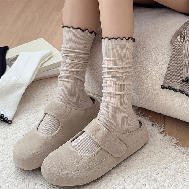 Lychee-Contrast Trim Lettuce Edge Socks Set