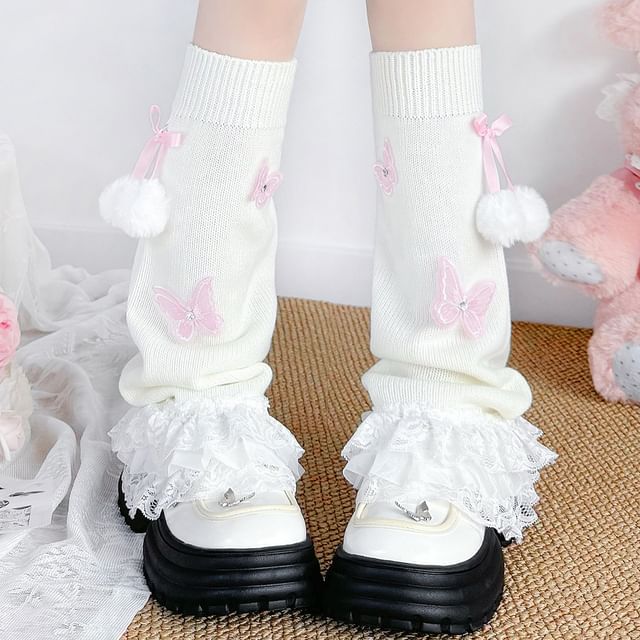 Lychee-Lace Trim Leg Warmers
