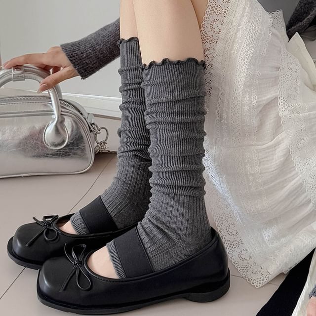 Lychee-Plain Lettuce Edge Leg Warmers Set