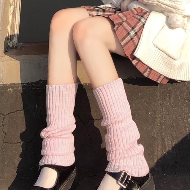 Lychee-Plain Ribbed Knit Leg Warmers