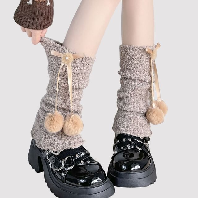 Lychee-Pom-Pom Detail Leg Warmers