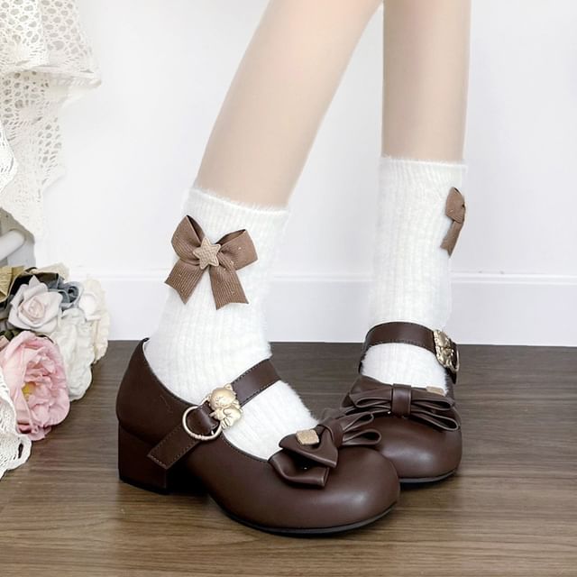 Lychee-Ribbon Accent Fleece Socks