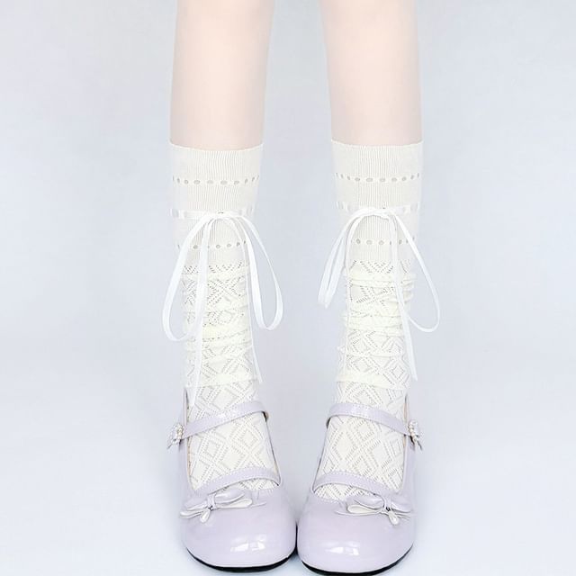 Lychee-Ribbon Lace Long Socks