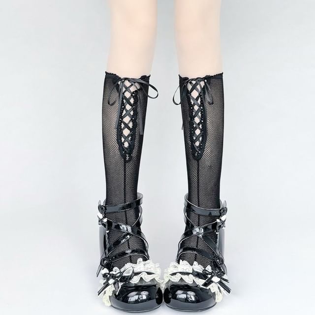 Lychee-Ribbon Lace Long Socks