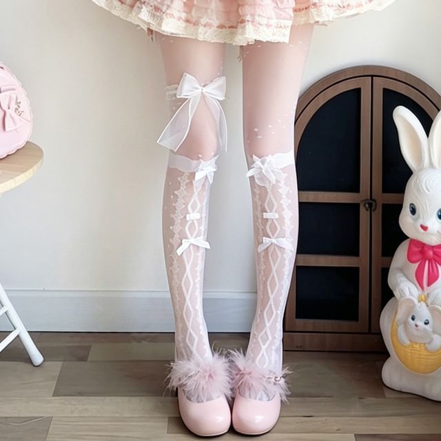 Lychee-Set Ribbon Accent Tights Garter
