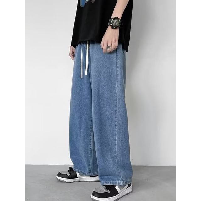 Macho-Drawstring Waist Loose Fit Jeans