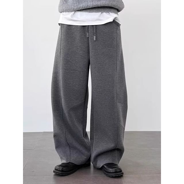 Macho-Drawstring Waist Plain Barrel Leg Baggy Sweatpants