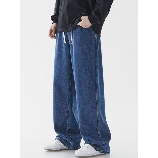 Macho-Drawstring Waist Plain Loose Fit Jeans
