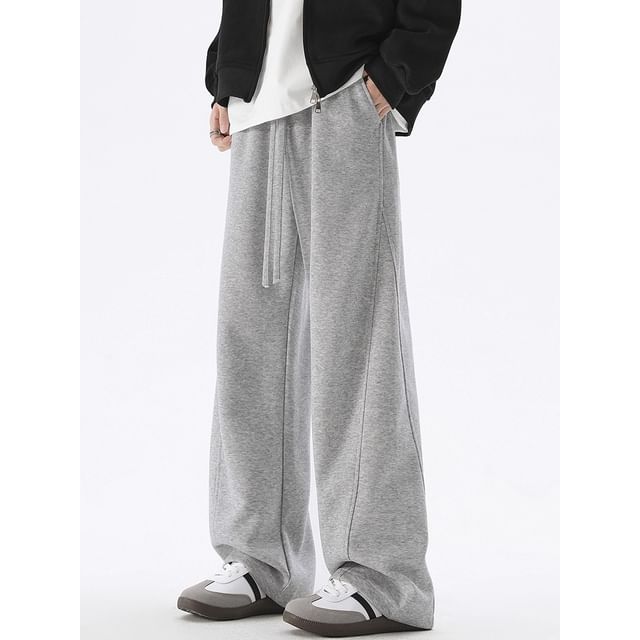 Macho-Drawstring Waist Plain Wide Leg Sweatpants