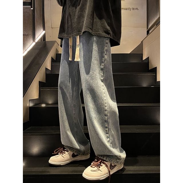 Macho-Drawstring Waist Straight Leg Jeans