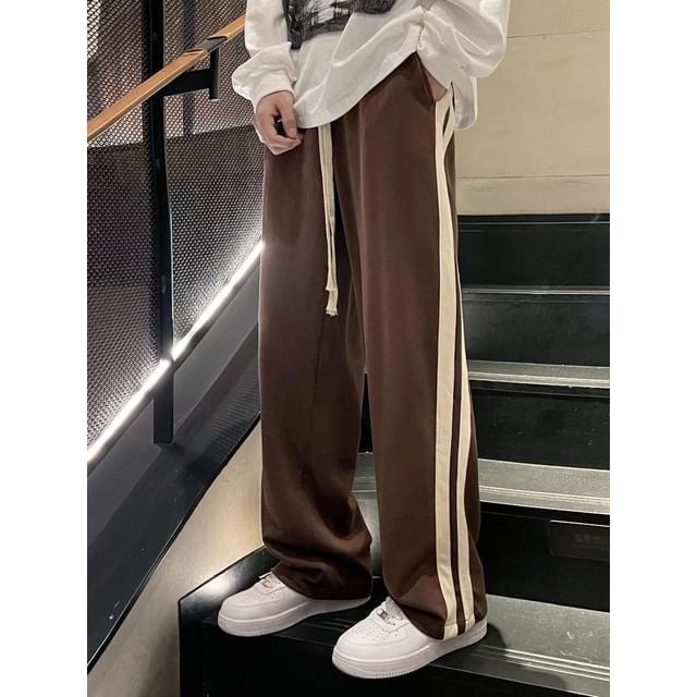 Macho-Drawstring Waist Striped Wide Leg Sweatpants