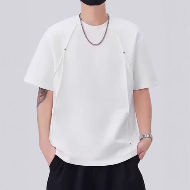 Macho-Elbow-Sleeve Crewneck Plain T-Shirt