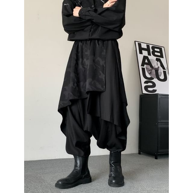 Macho-Mid Rise Camouflage Panel Harem Pants