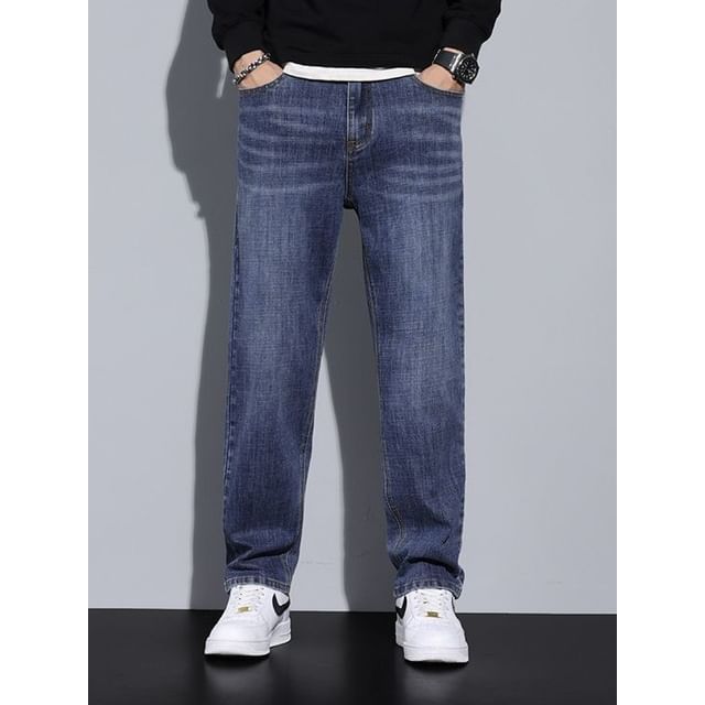 Macho-Mid Rise Washed Straight Leg Jeans