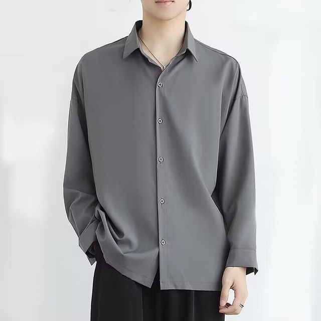 Macho-Plain Button-Up Shirt