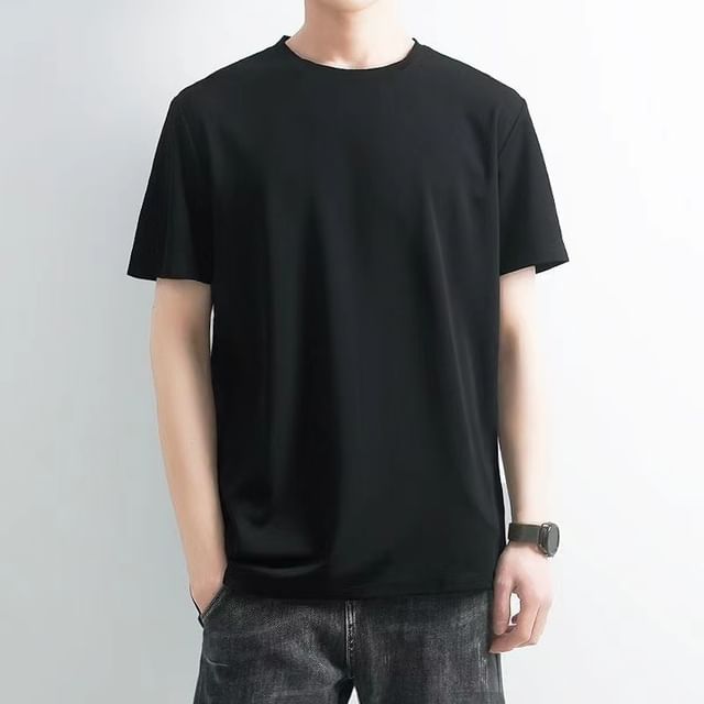 Macho-Short-Sleeve Crewneck Plain T-Shirt