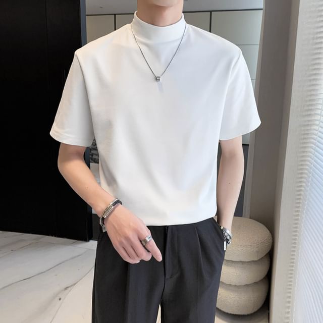 Macho-Short-Sleeve Mock Neck Plain T-Shirt