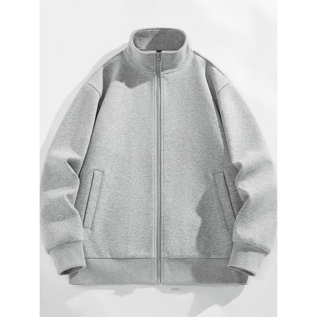 Macho-Stand Collar Plain Zip Jacket