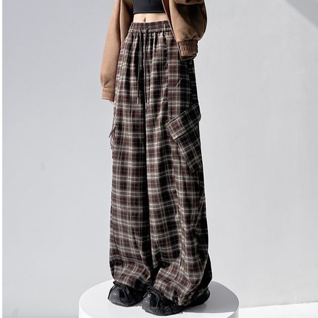 Magimomo-Drawstring Plaid Baggy Pants Various Designs