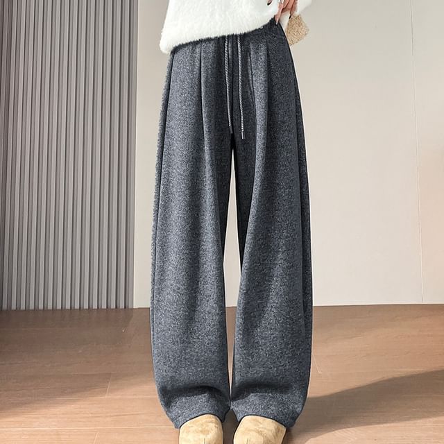 Magimomo-Drawstring Waist Melange Wide Leg Sweatpants