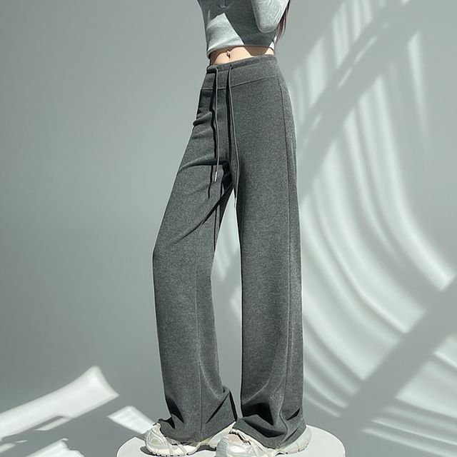 Magimomo-Drawstring Waist Plain Flared Sweatpants Various Designs