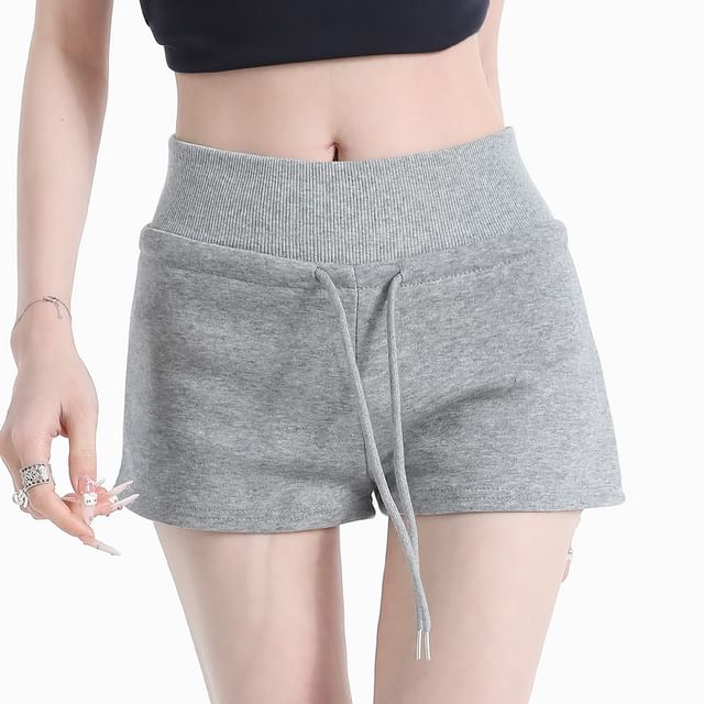 Magimomo-Drawstring Waist Plain Hot Pants