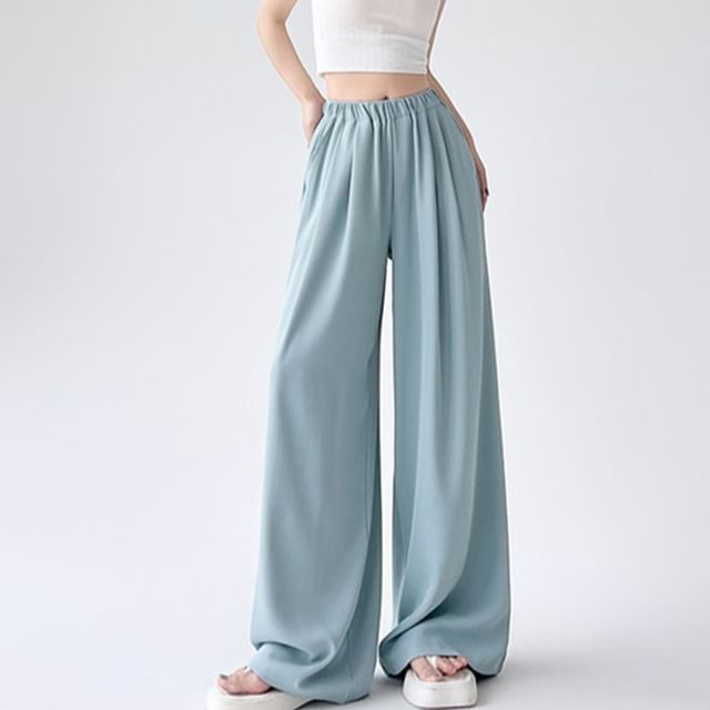 Magimomo-Elastic Waist Plain Baggy Pants
