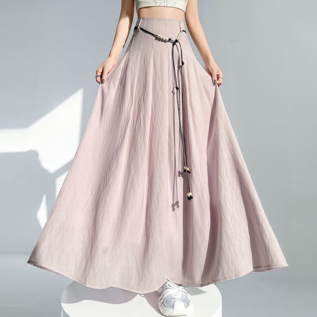 Magimomo-High Rise Plain Maxi A-Line Skirt
