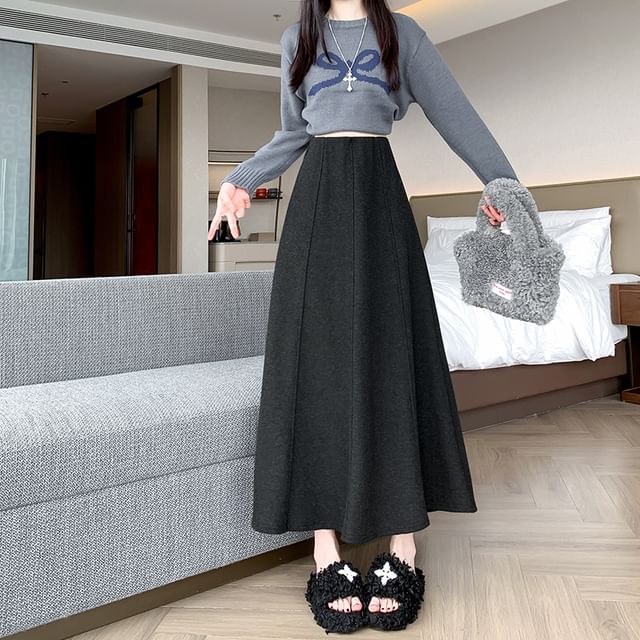 Magimomo-High Rise Plain Midi A-Line Skirt